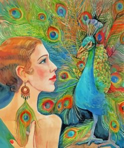 Girl With Peacock Art Diamond Painting