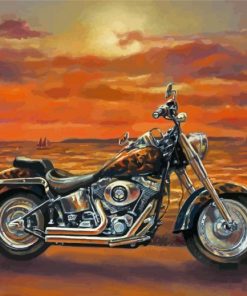 Harley Fat Boy Motorcycle By Sea Diamond Painting
