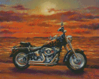 Harley Fat Boy Motorcycle By Sea Diamond Painting