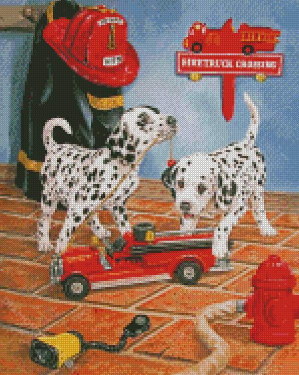 Little Dalmatians And Fire Truck Diamond Painting