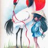 Red Crowned Crane With Girl Art Diamond Painting