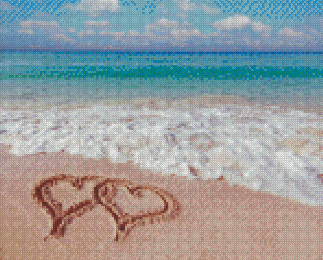 Two Hearts On Beach Diamond Painting