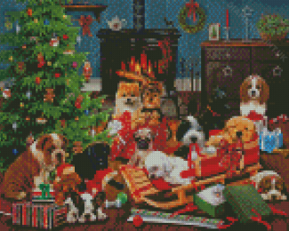 Christmas Tree Dogs Puppies Diamond Painting