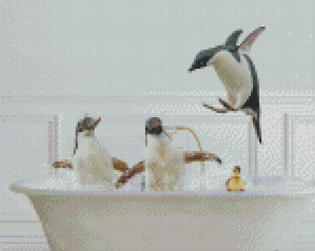 Penguins Playing In Bath Diamond Painting