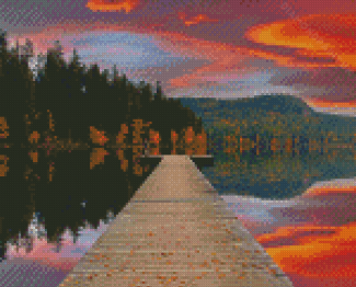 Autumn Sunset Lake Reflection Diamond Painting