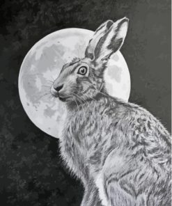 Black And White Hare Moon Diamond Painting