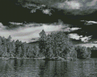 Black And White Moosehead Lake Maine Landscape Diamond Painting