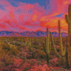 Cactus Near Mountain Sunset Diamond Painting