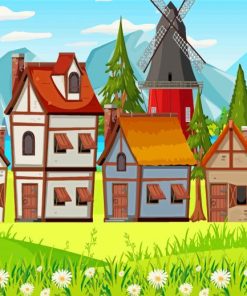 Cartoon Village Houses Diamond Painting