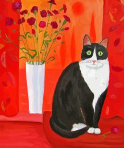 Cat And Flower Vase Diamond Painting