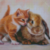 Cute Cat And Bunny Diamond Painting