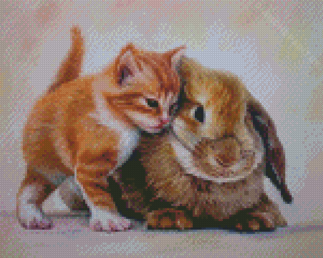 Cute Cat And Bunny Diamond Painting