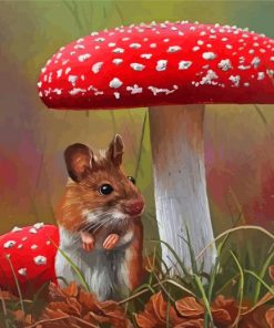 Field Mouse With Mushrooms Art Diamond Painting