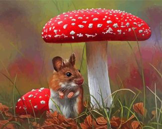Field Mouse With Mushrooms Art Diamond Painting