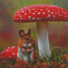 Field Mouse With Mushrooms Art Diamond Painting