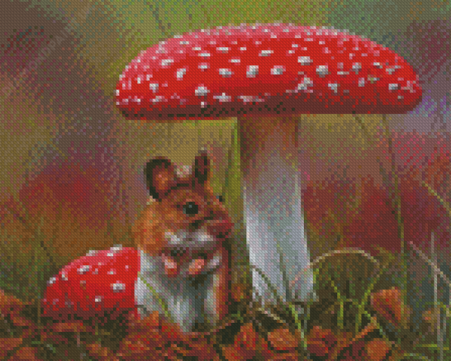 Field Mouse With Mushrooms Art Diamond Painting