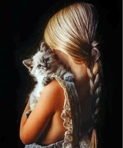 Girl Child And Kitten Diamond Painting