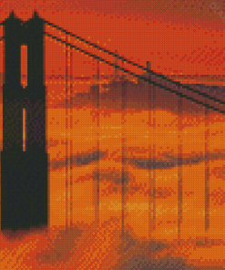 Golden Gate Bridge Silhouette In Fog Diamond Painting