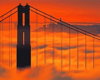 Golden Gate Bridge Silhouette In Fog Diamond Painting