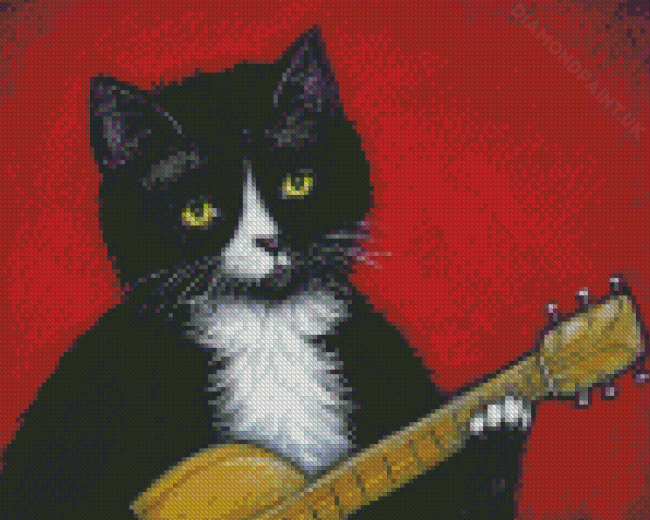 Guitar And Black Cat Diamond Painting