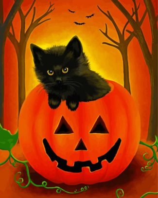Halloween Cute Black Kitten Diamond Painting