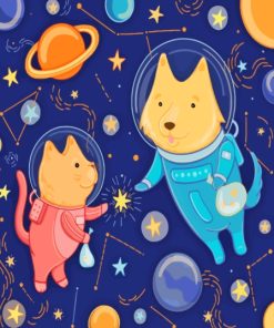 Illustration Astronaut Dogs Diamond Painting