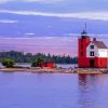 Mackinac Island Lighthouse At Sunset Diamond Painting