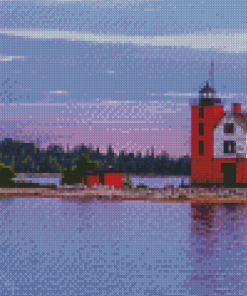 Mackinac Island Lighthouse At Sunset Diamond Painting
