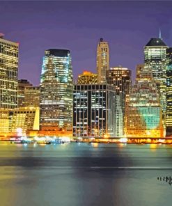 Manhattan Buildings By Night Diamond Painting
