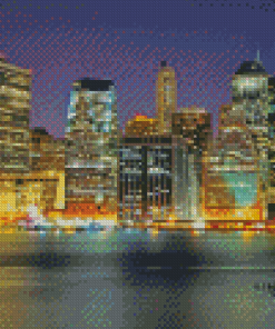 Manhattan Buildings By Night Diamond Painting