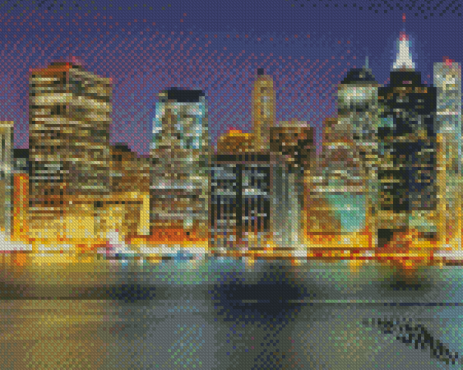 Manhattan Buildings By Night Diamond Painting