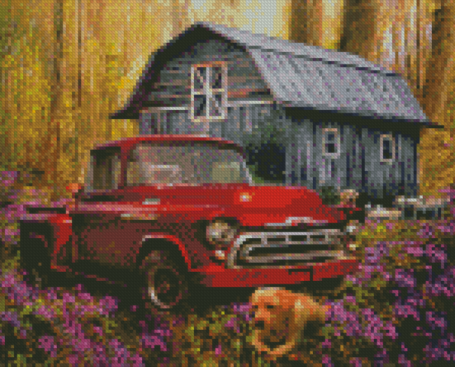 Old Red Truck Diamond Painting