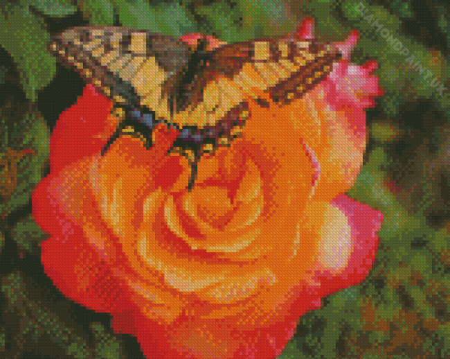 Rose With Butterfly Diamond Painting