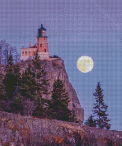 Split Rock Lighthouse In Moonlight Diamond Painting