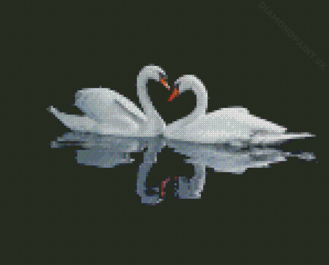 Swan Couple Water Reflection Diamond Painting