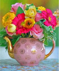 Teapot With Colorful Flowers Diamond Painting