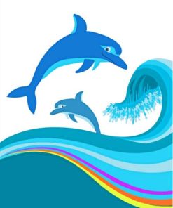 Aeshetic Dolphin In Waves Diamond Painting