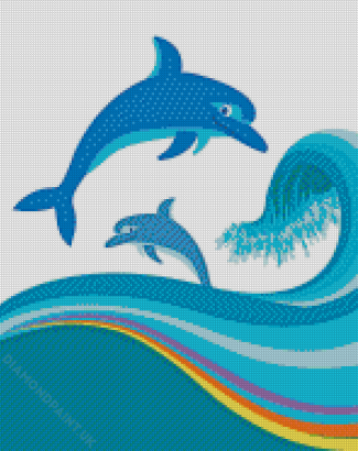 Aeshetic Dolphin In Waves Diamond Painting