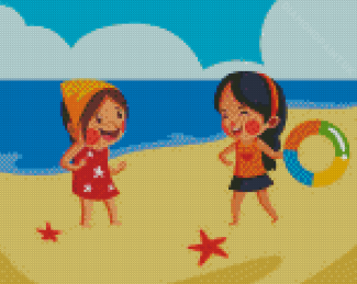 Aesthetic Two Girls On Beach Diamond Painting