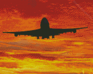 Boeing 747 In Flight At Sunset Diamond Painting