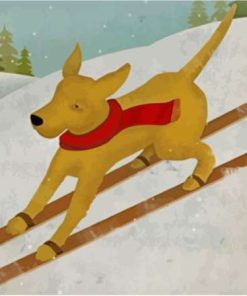 Dog Skiing In Snow Diamond Painting