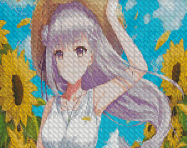 Emilia With Sunflowers Re Zero Diamond Painting