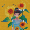 Girl With Yellow Flowers Diamond Painting