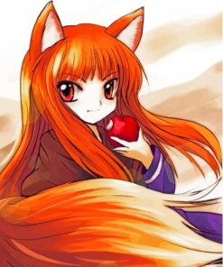 Orange Girl Fox Eating Apple Diamond Painting