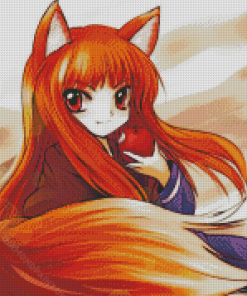 Orange Girl Fox Eating Apple Diamond Painting