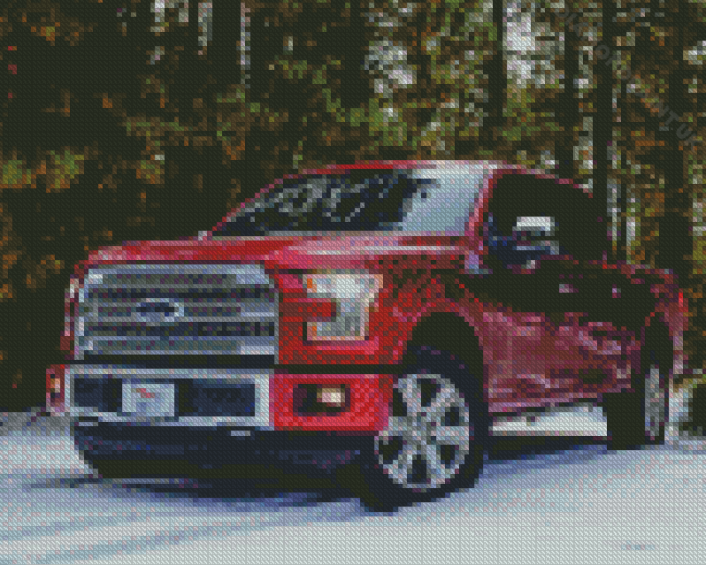 Red Ford Truck In Snow Diamond Painting