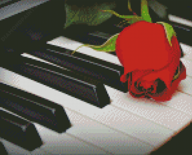 Rose Flower Keys Piano Diamond Painting