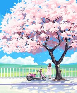 Anime Cherry Blossom Tree And Girl Diamond Painting