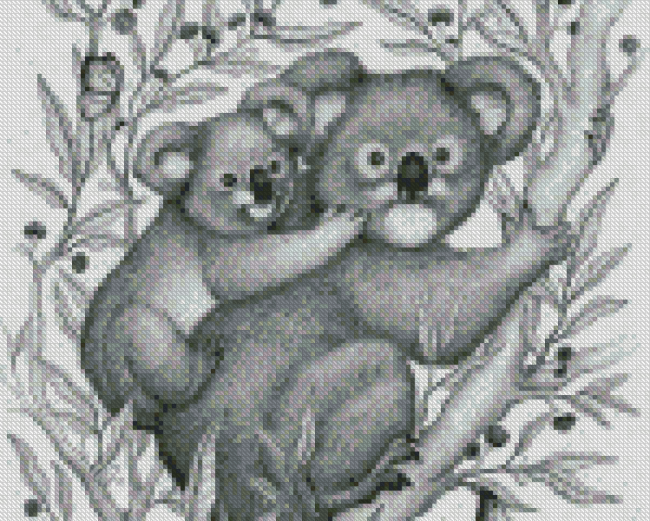 Black And White Koala Mother And Baby Diamond Painting