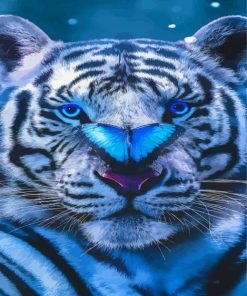 Blue Eyes Tiger With Blue Butterfly Diamond Painting